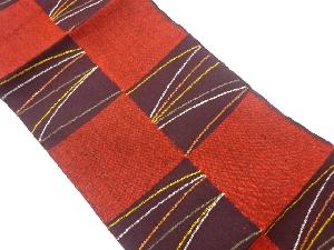 リサイクル　手織り真綿紬市松に変わり横段模様織出し名古屋帯